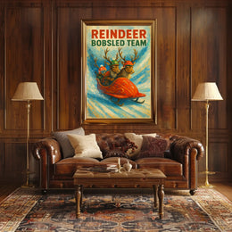 Reindeer Bobsled Team: Festive Fun Sports Poster