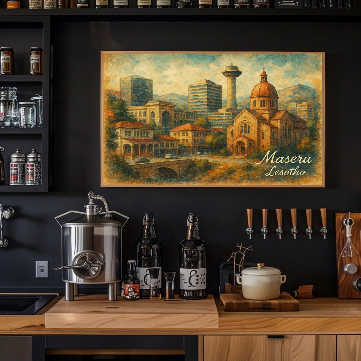 Maseru Cityscape Travel Inspired Digital Painting Poster