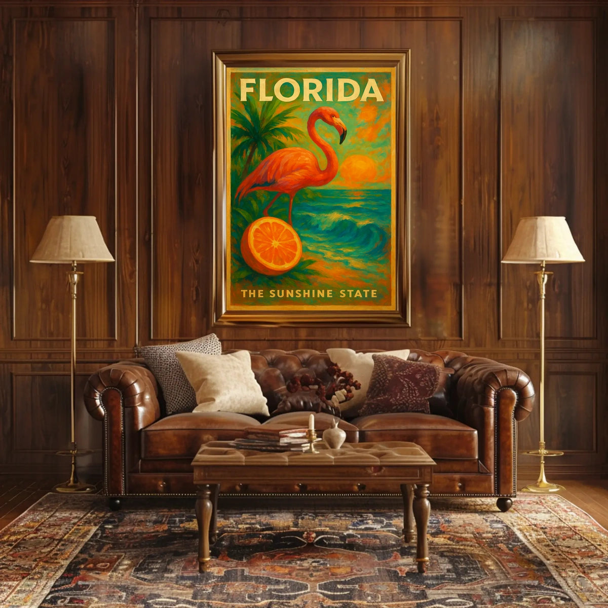 Florida Sunset Flamingo Poster For Beach Decor Vibe
