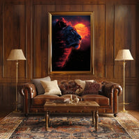Majestic Lion at Fiery Sunset Art Poster