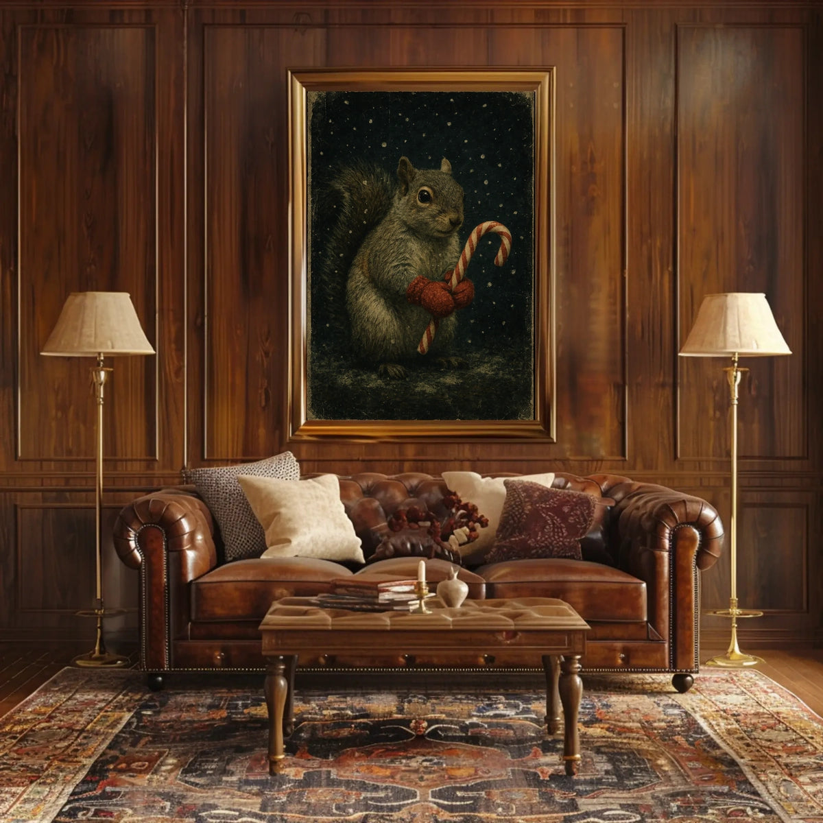 Winter Squirrel With Candy Cane Poster