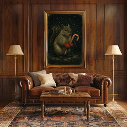 Winter Squirrel With Candy Cane Poster