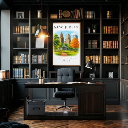 Newark New Jersey Historic Skyline Autumn Park Travel Poster