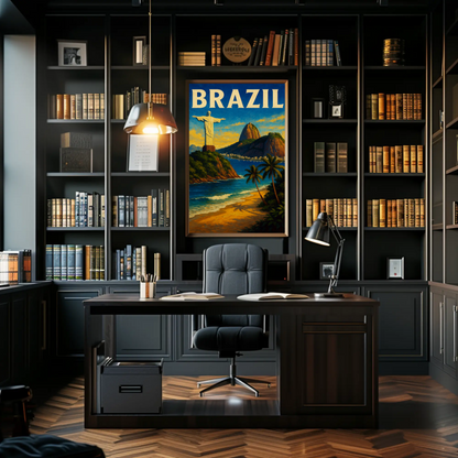 Brazil Rio De Janeiro Christ Statue Beach Travel Poster