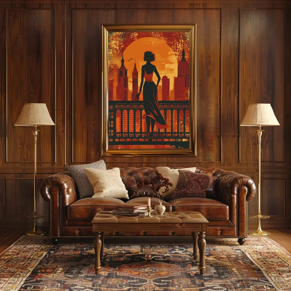 Urban Elegance: Vintage Cityscape Silhouette Poster
