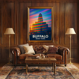 Buffalo Skyline Vibrant Digital Painting Souvenir Poster