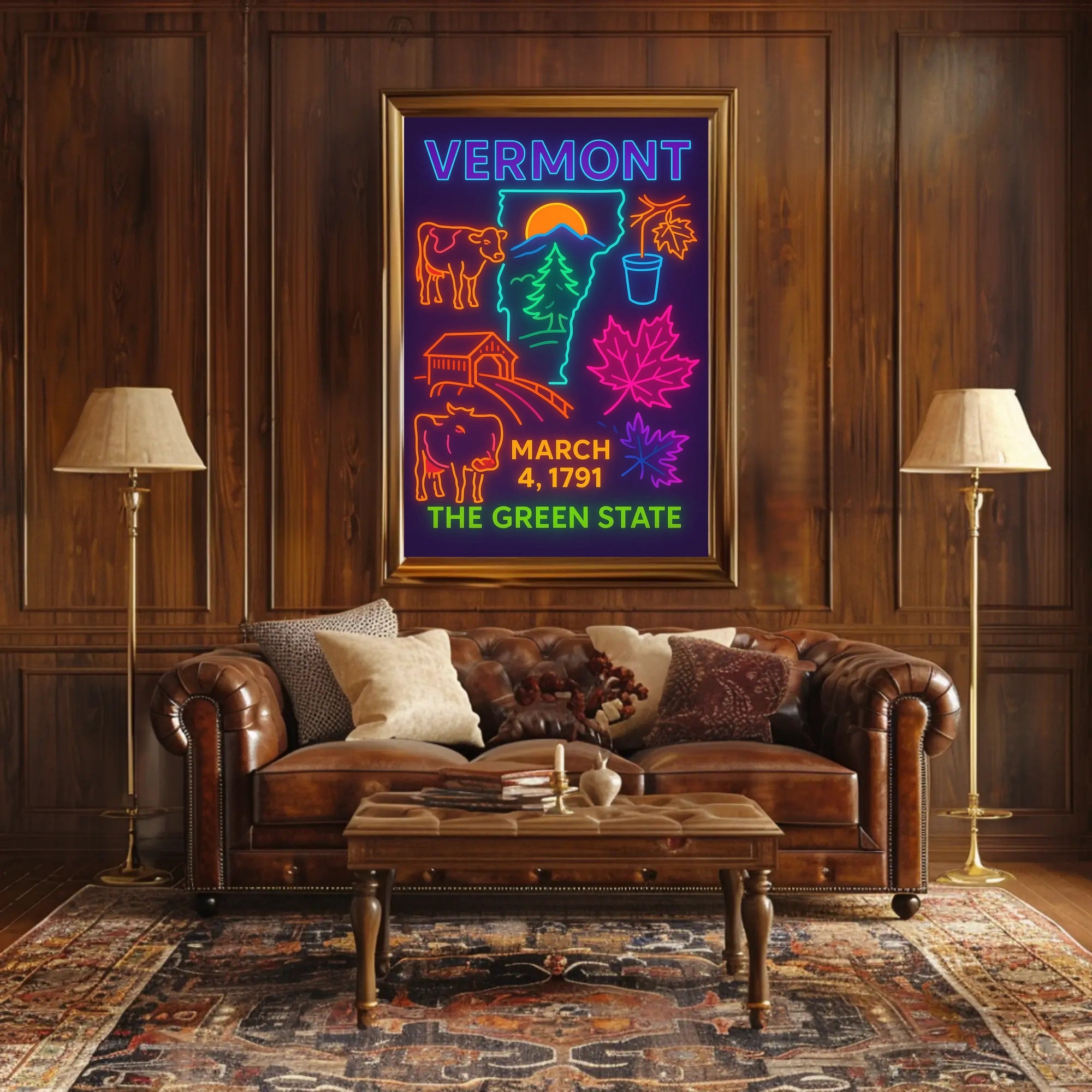 Vermont Neon Heritage Art Print - Cultural or Heritage Poster