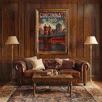 Cincinnati Ohio Scenic Vintage Cityscape Travel Souvenir Collector Gift Enthusiast Poster