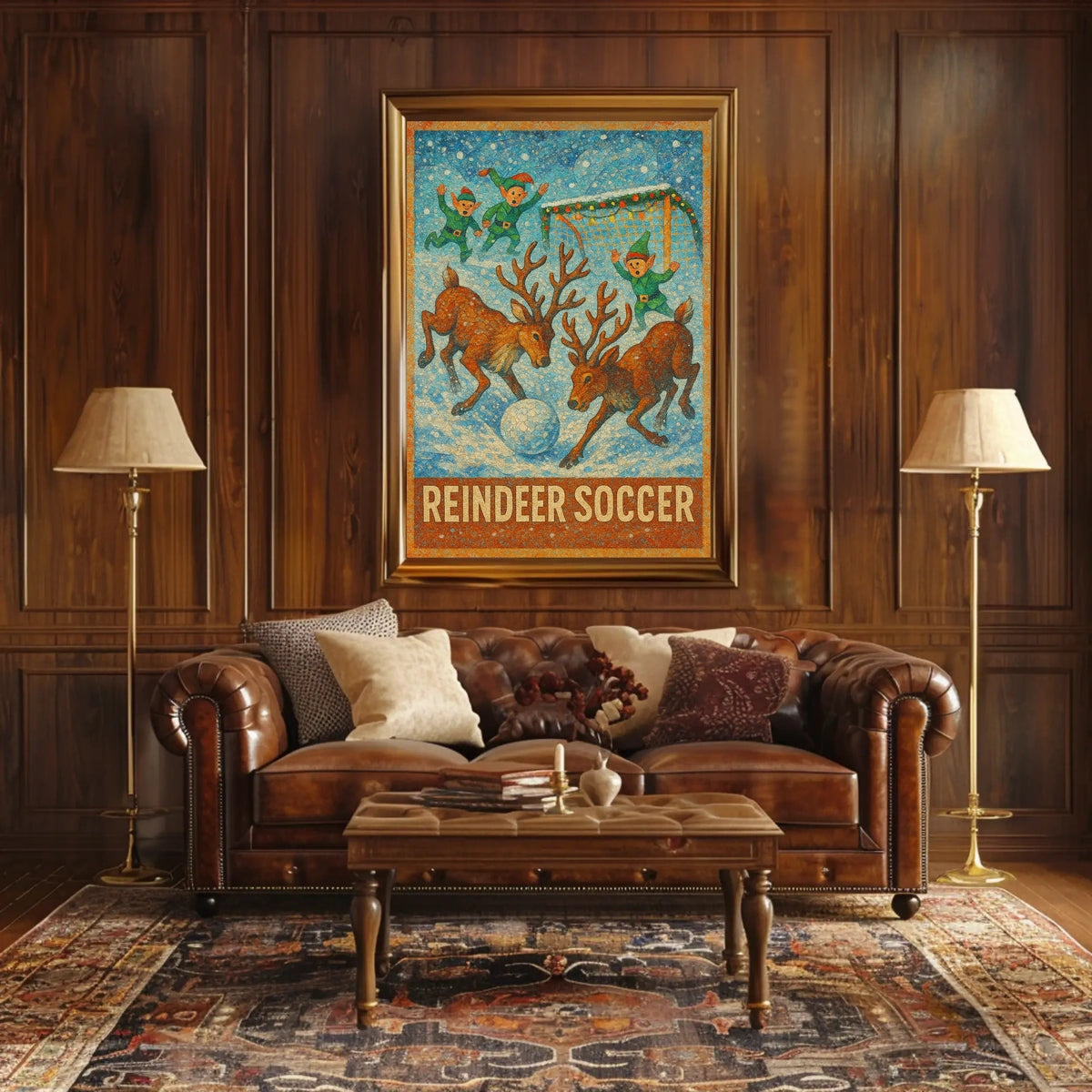 Whimsical Reindeer Soccer Festive Holiday Poster