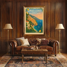 Amalfi Coast Vintage Travel Poster with Lemons