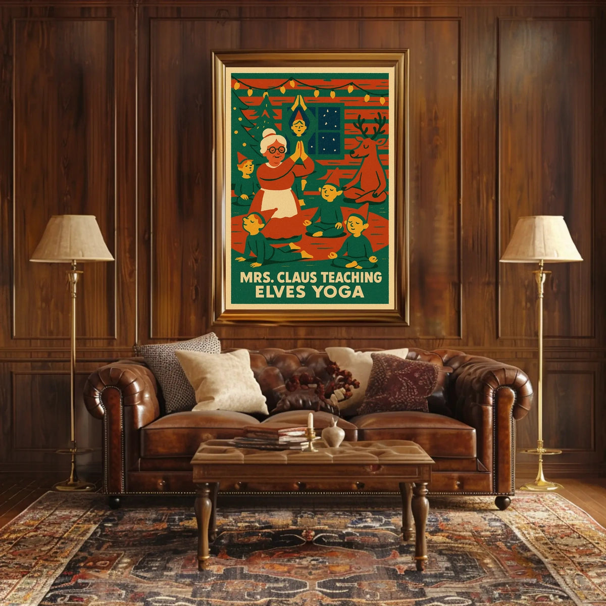 Mrs. Claus Teaching Elves Yoga Poster