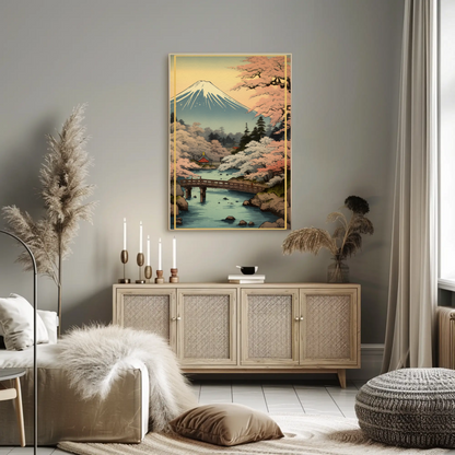 Mount Fuji Cherry Blossoms Spring Japan Vintage Travel Poster