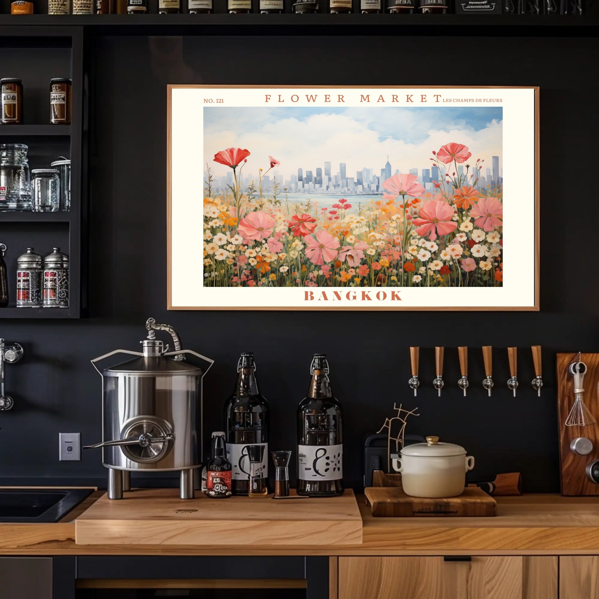 Bangkok Flower Market Artistic Urban Cityscape Poster