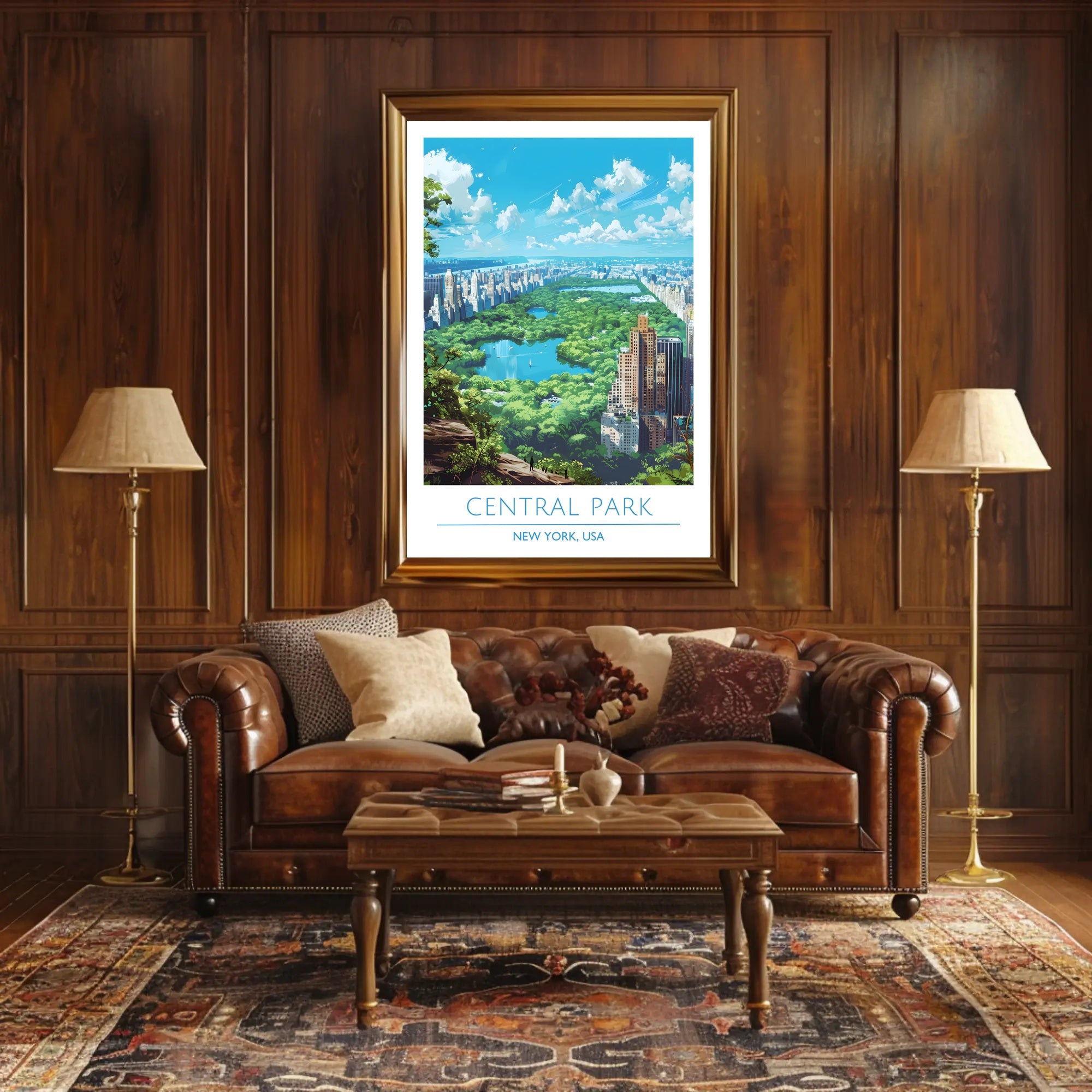 Central Park Serenity with Manhattan Skyline Urban or Cityscape Poster