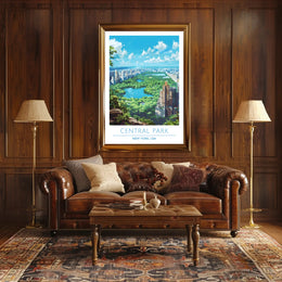 Central Park Serenity with Manhattan Skyline Urban or Cityscape Poster
