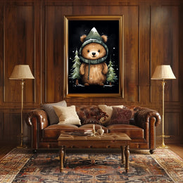Whimsical Bear in Mountain Hood Cartoon Poster