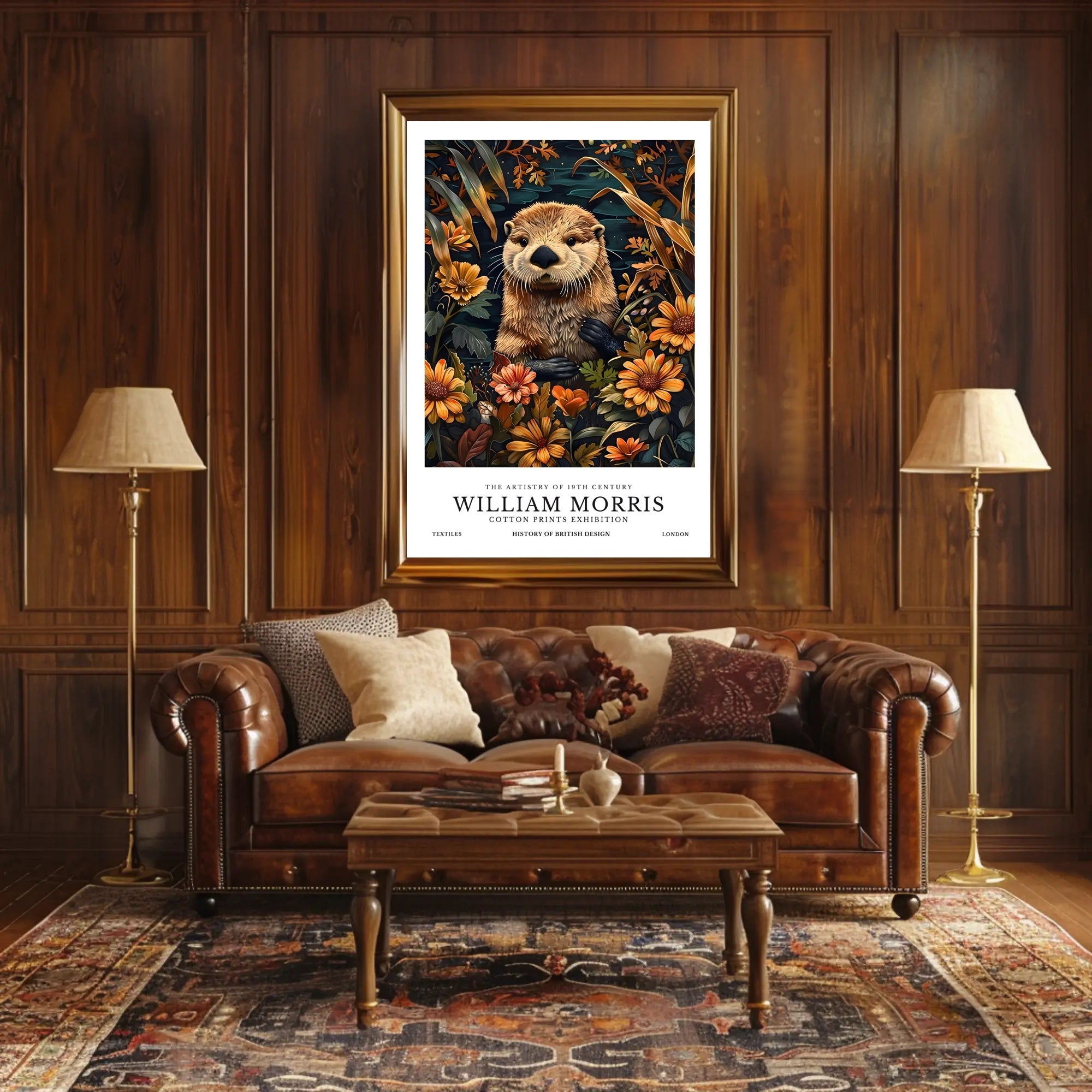 Otter in Arts and Crafts Floral Artistic Poster
