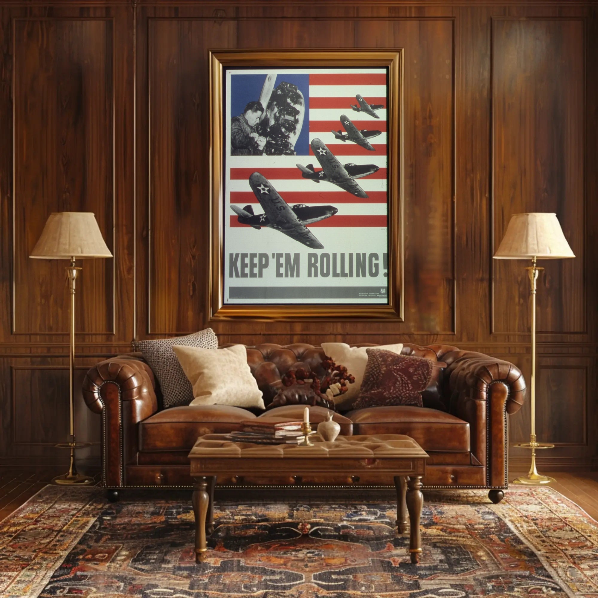 American Fighter Planes WWII Era Aviation Poster