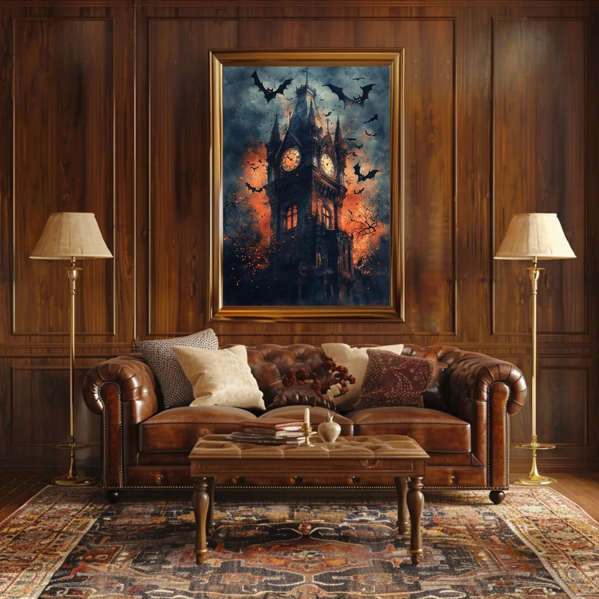 Gothic-Style Clock Tower Art Poster in Eerie Environment - Artistic Poster