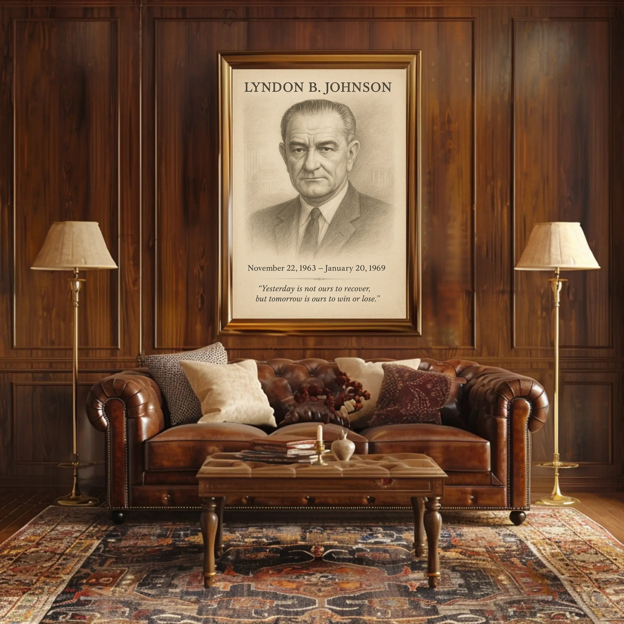 Lyndon B Johnson President Sketch Poster Art Print for Home Decor PosterGoat