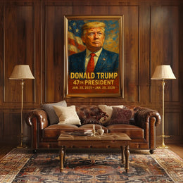 Donald Trump Leadership Portrait Expressionism Digital Painting American Flag Backdrop Poster