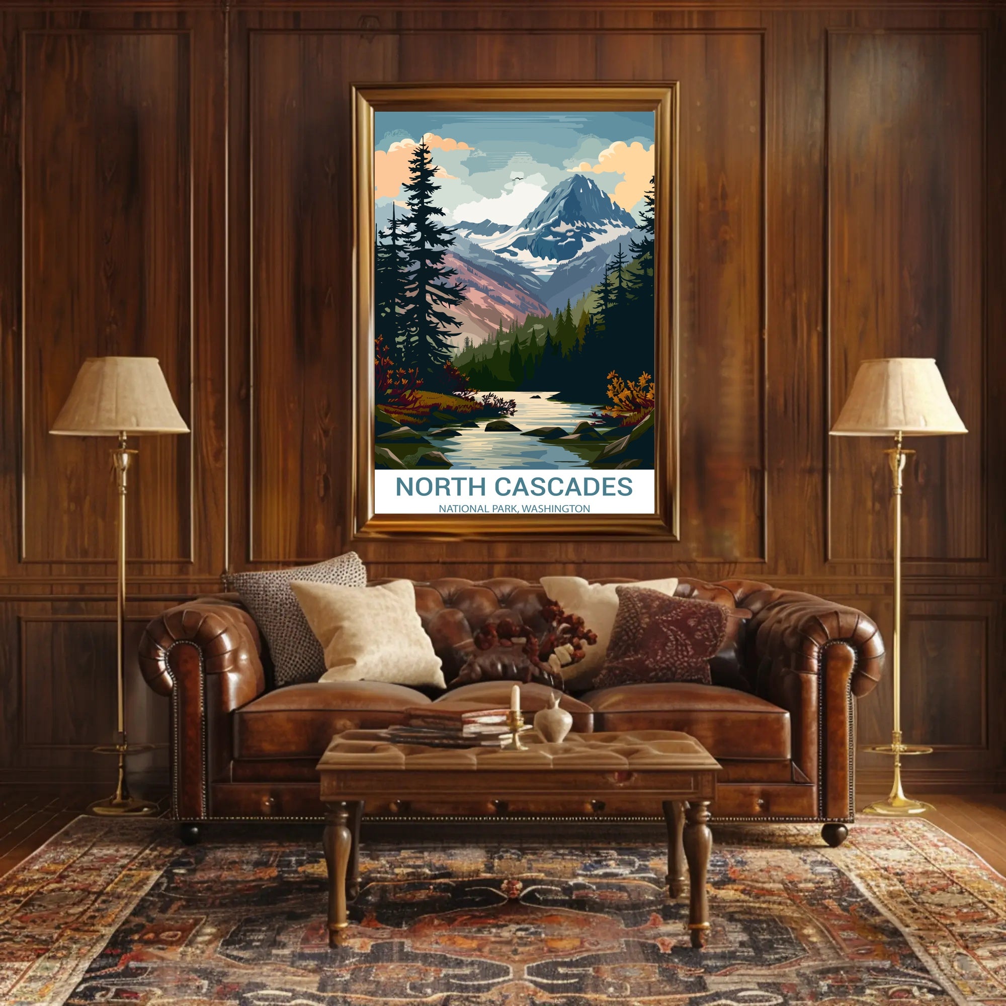 North Cascades Vintage Landscape Art National Park Poster