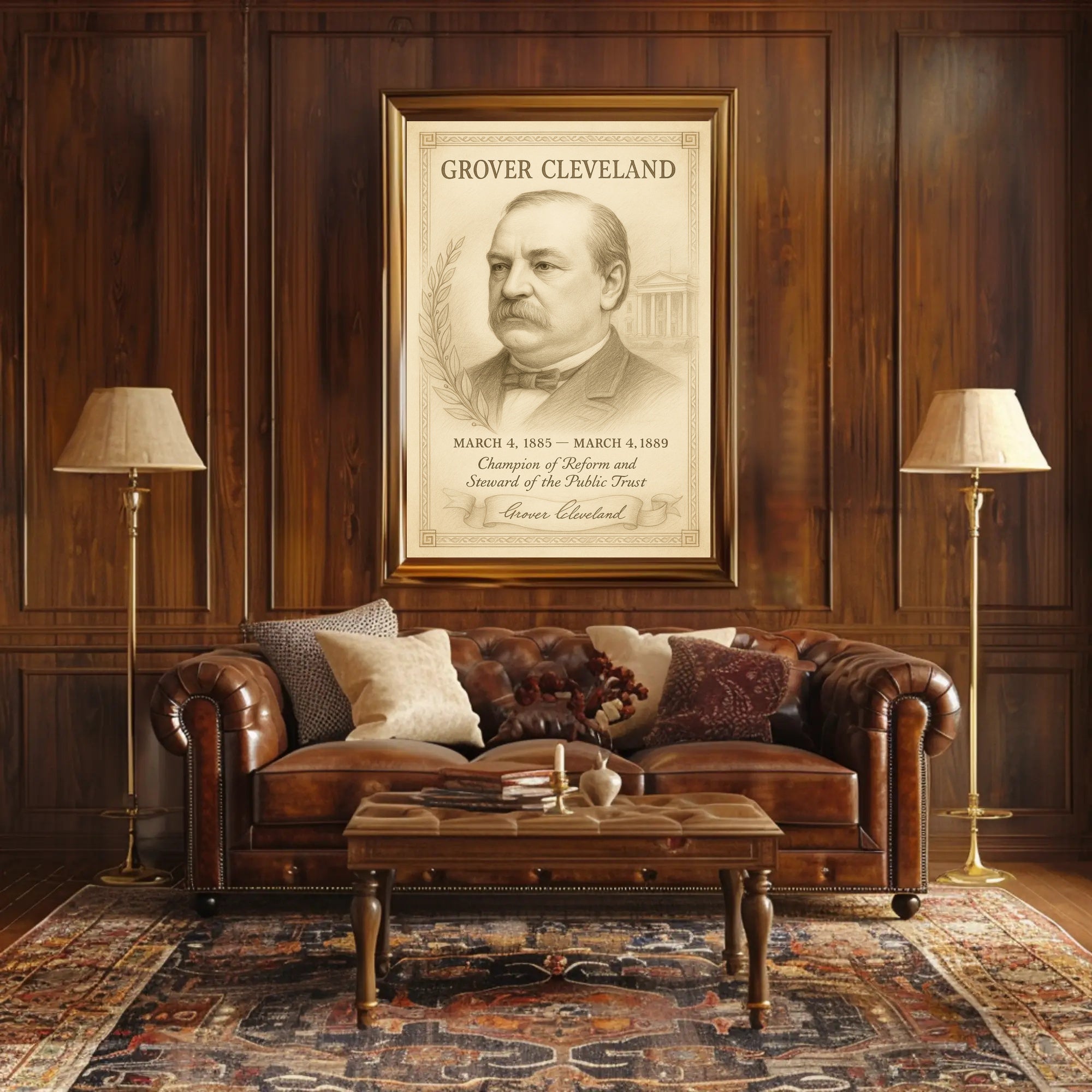 Grover Cleveland 22nd President Sketch Poster Art Print for Home Decor PosterGoat