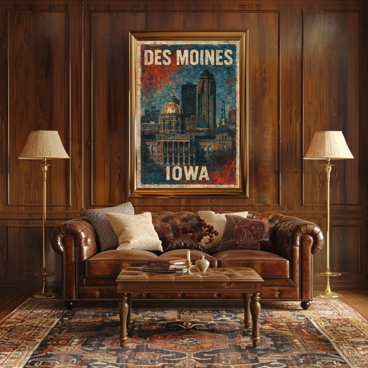Des Moines Cityscape Vintage Travel Home Decor Poster