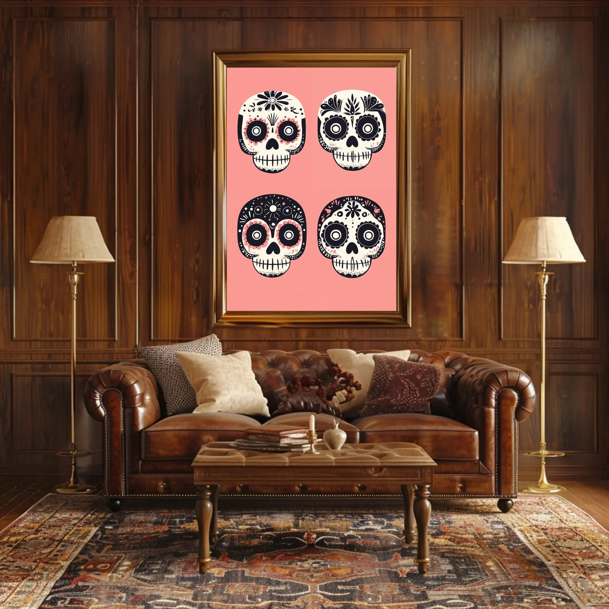 Day of the Dead Sugar Skulls Vibrant Floral Poster