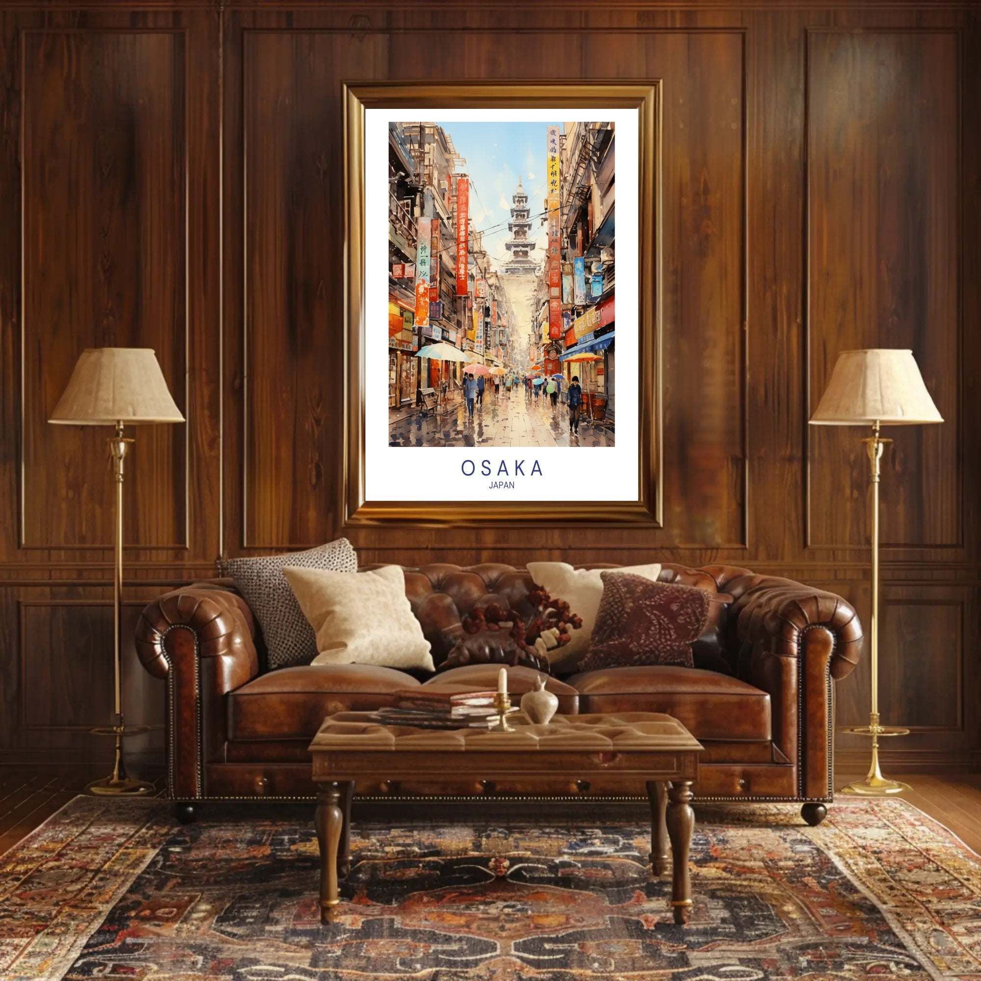 Osaka Rainy Day Vibrant Cityscape Urban or Cityscape Poster PosterGoat