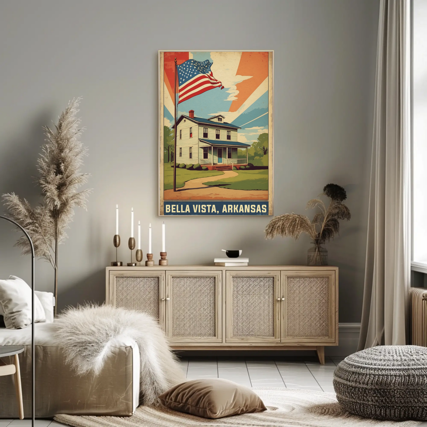 Bella Vista Arkansas Flag Home Vintage Travel Poster