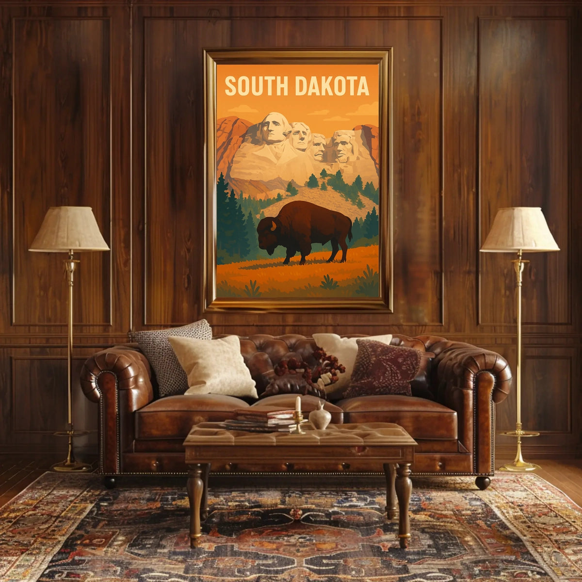 South Dakota Mount Rushmore And Bison Poster