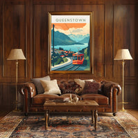 Queenstown Mountains and Tram Travel Poster