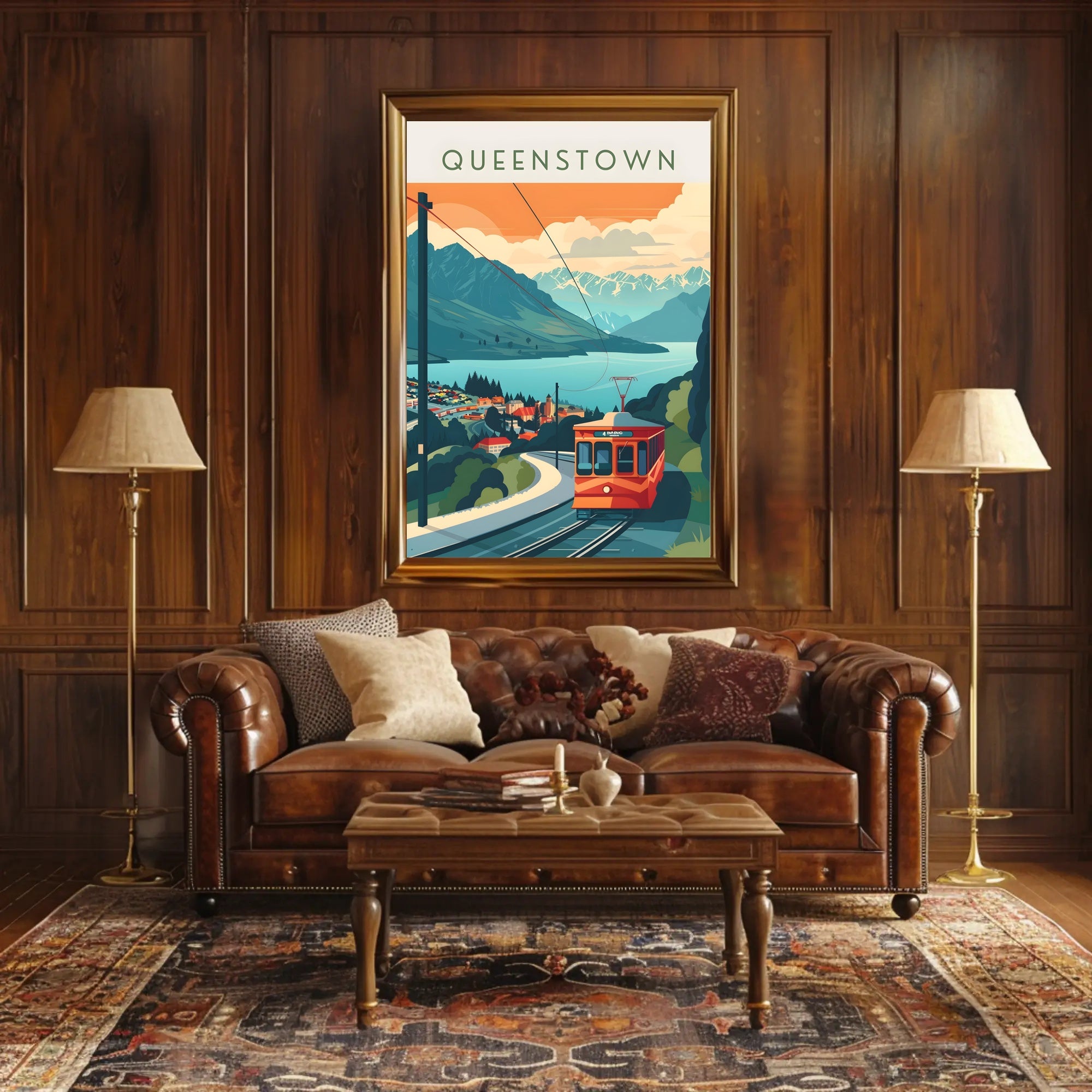 Queenstown Mountains and Tram Travel Poster