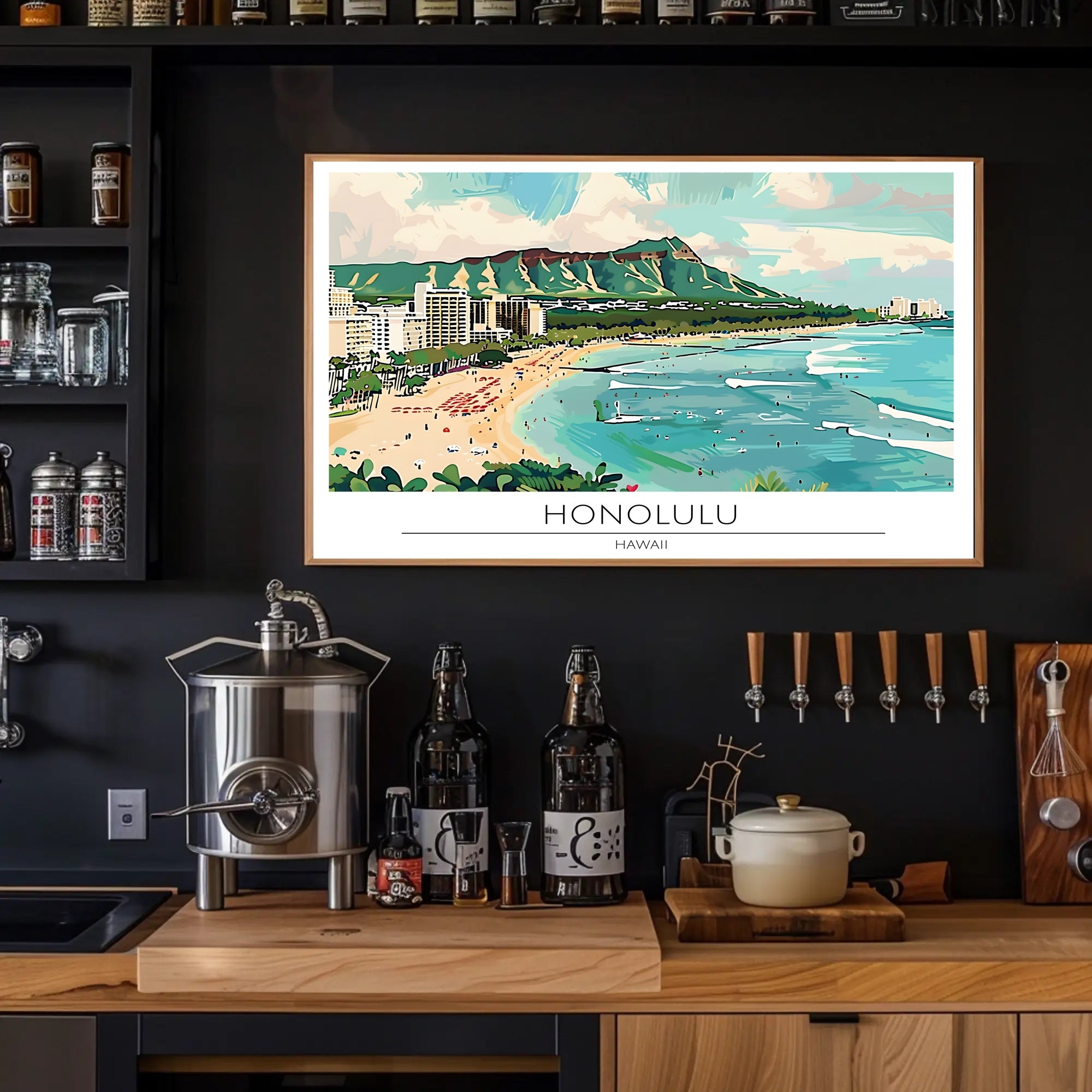 Honolulu Beach Scene Poster
