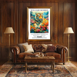 Majestic Tiger in Dreamlike Garden: Abstract or Artistic Poster