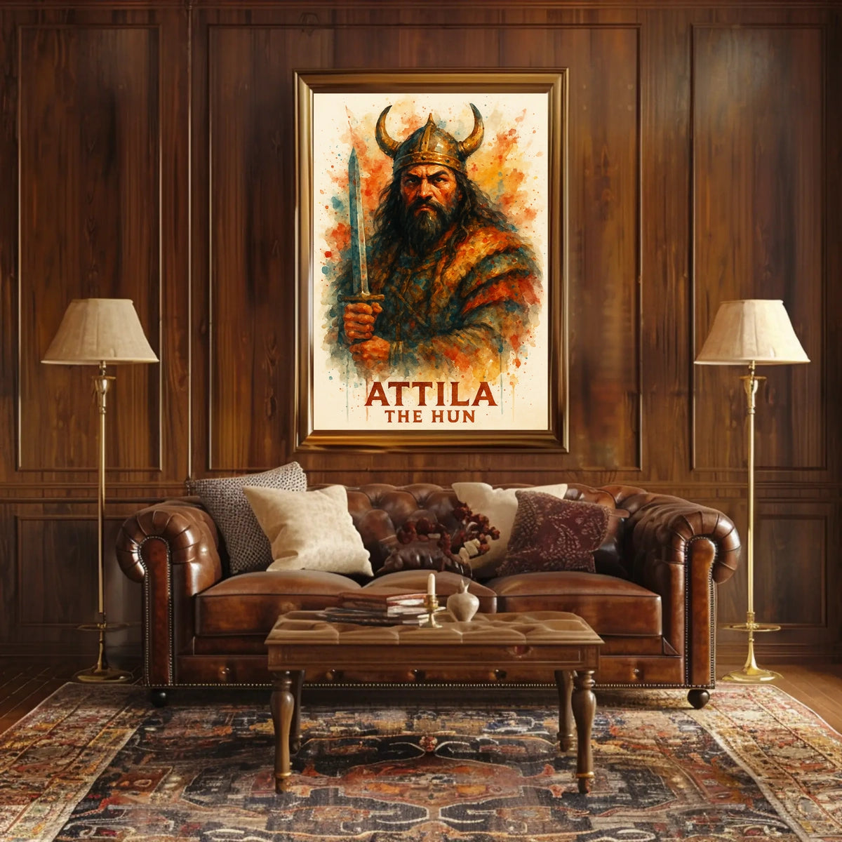 Attila the Hun Watercolor Warrior Art Poster