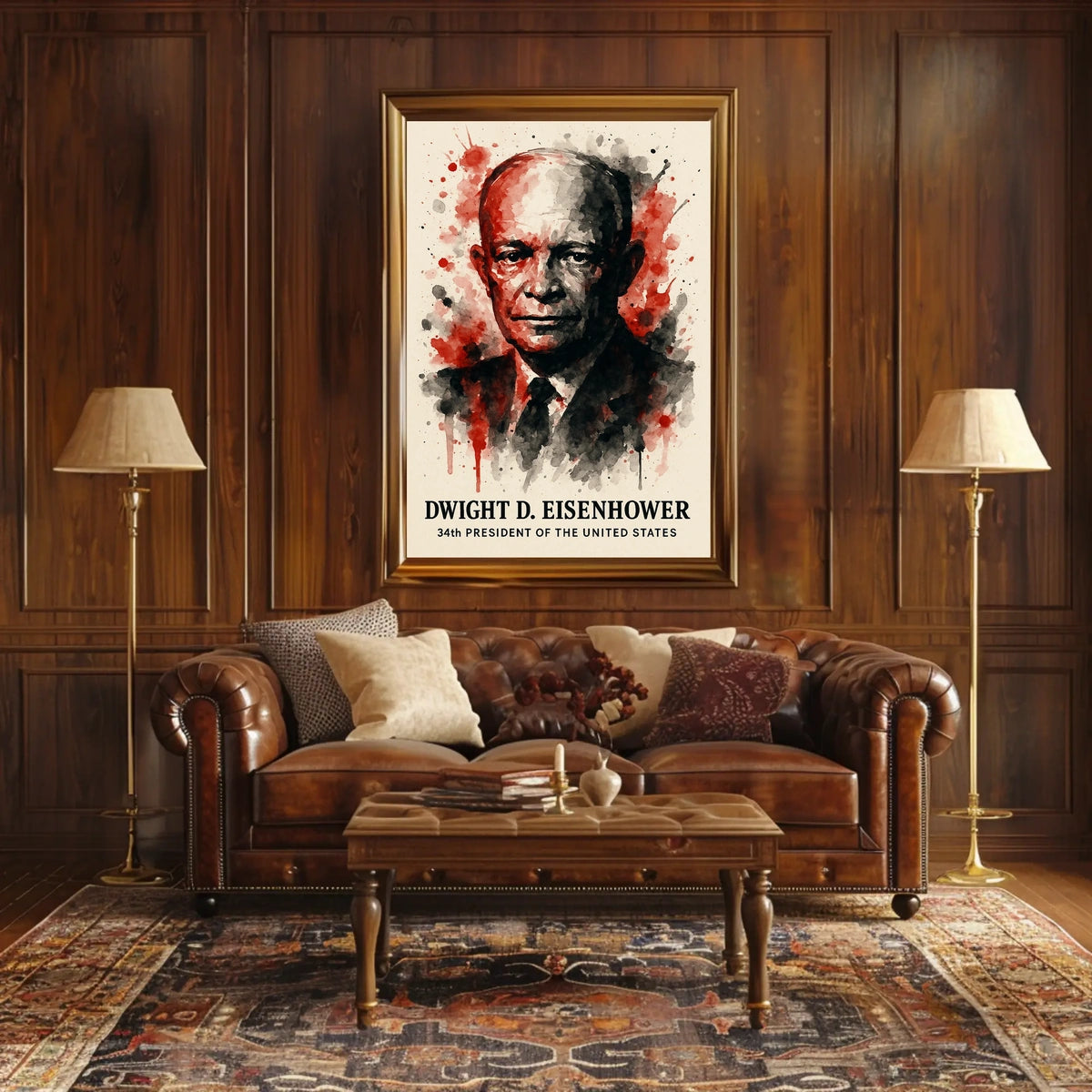 Eisenhower Watercolor Art, Presidential History Poster