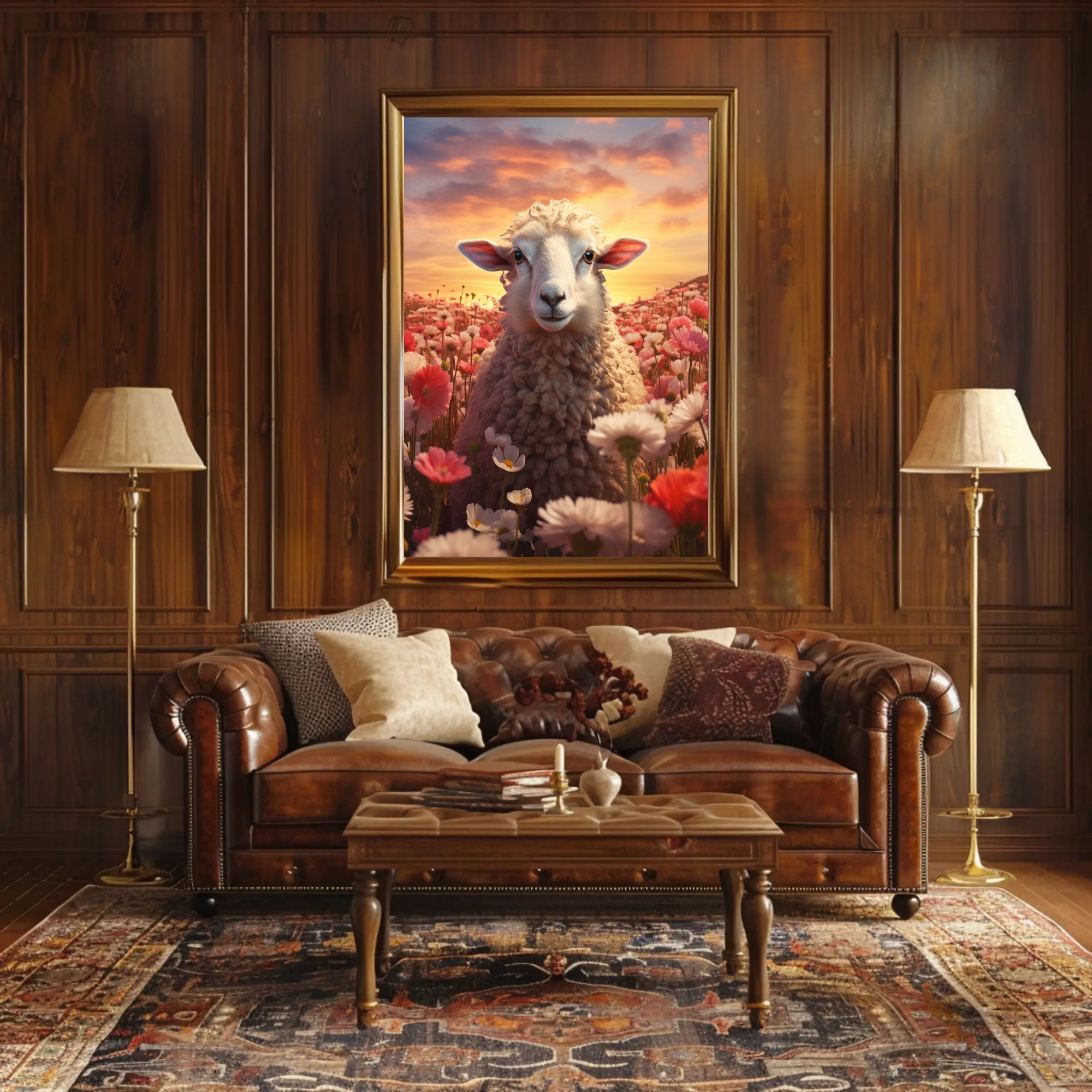 Sheep in Bloom: Serene Animal Poster