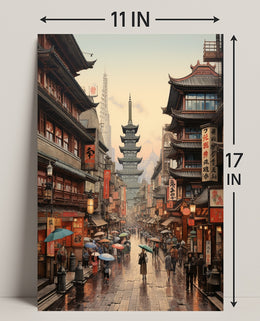 Rainy Day In A Traditional Asian Street Poster