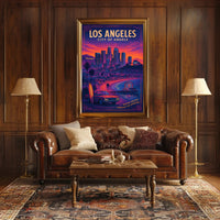 Los Angeles Cityscape Retro Travel Poster