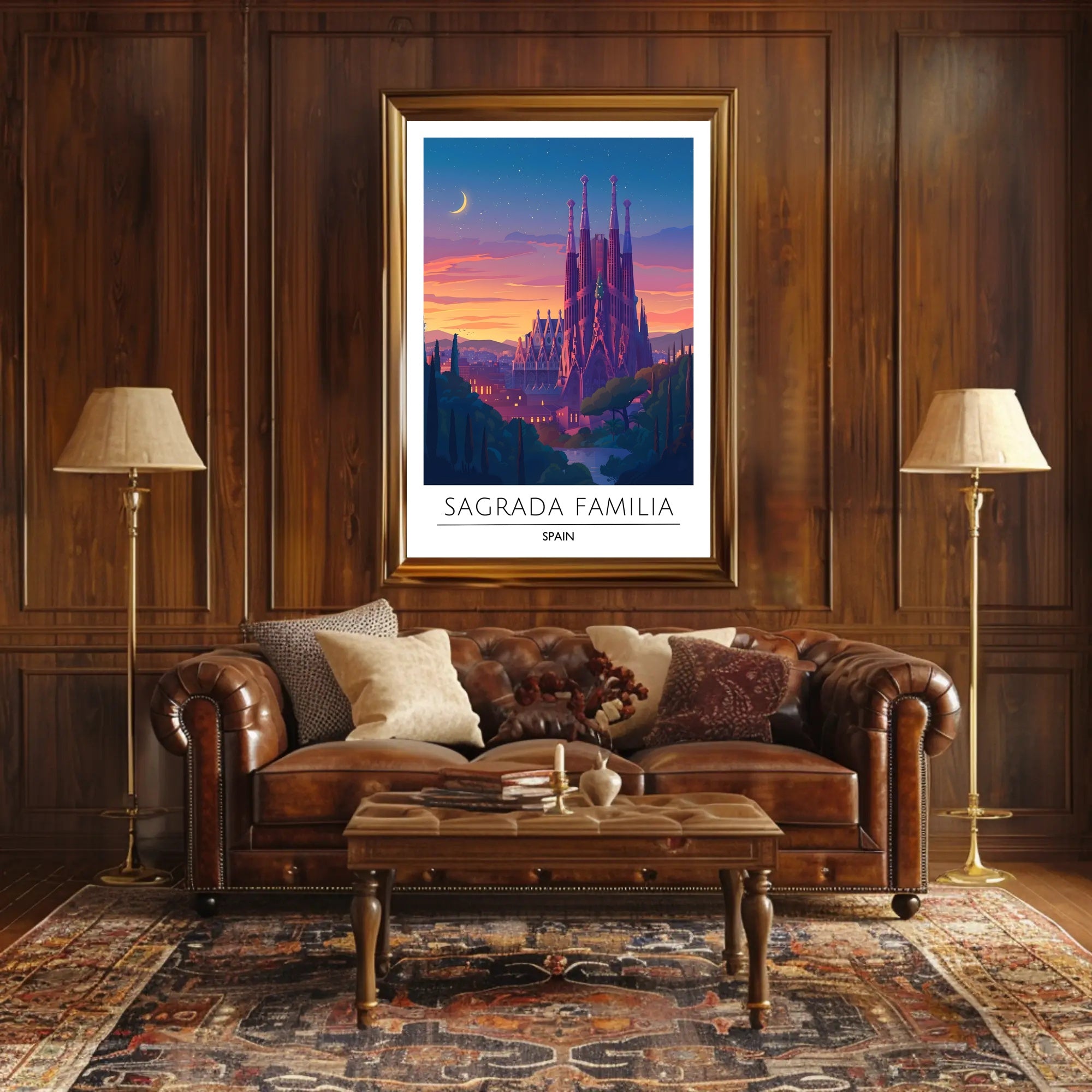 Sagrada Familia Twilight Travel Art Poster