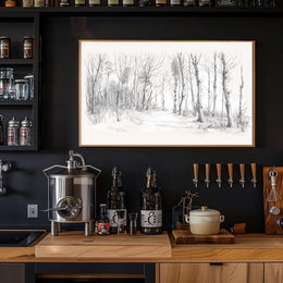 Serene Winter Forest Pencil Sketch Art Poster