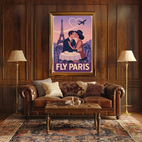Romantic Parisian Kiss Vintage Travel Poster