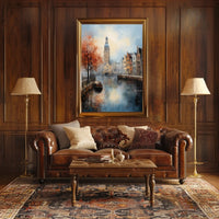Amsterdam Canal Scene: European Travel Urban or Cityscape Poster