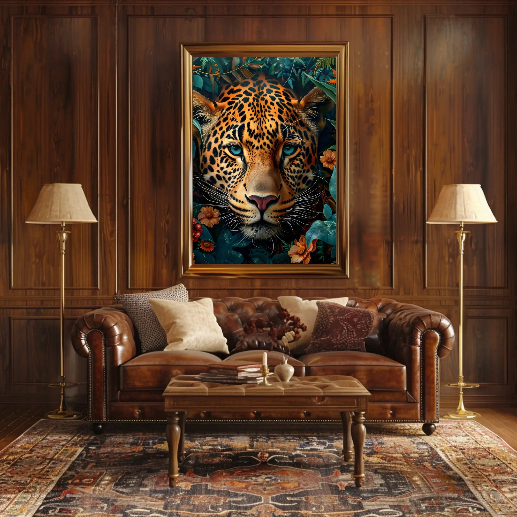 Leopard's Tranquil Gaze: Photorealistic Animal Poster