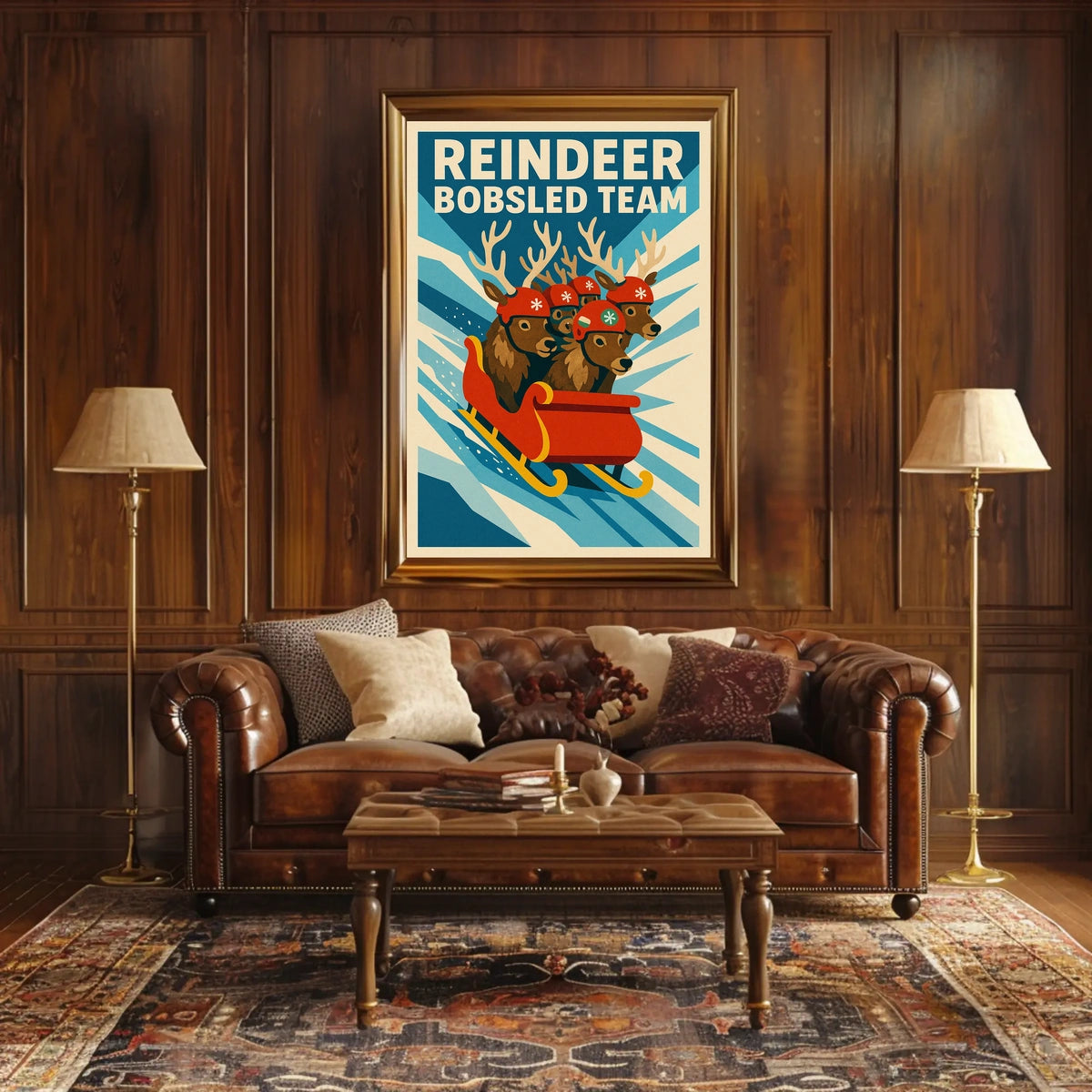 Reindeer Bobsled Team Poster