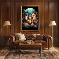 Enchanted Woodland Animals Under Moonlit Gathering