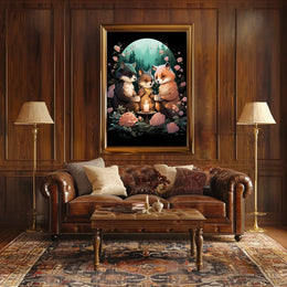 Enchanted Woodland Animals Under Moonlit Gathering