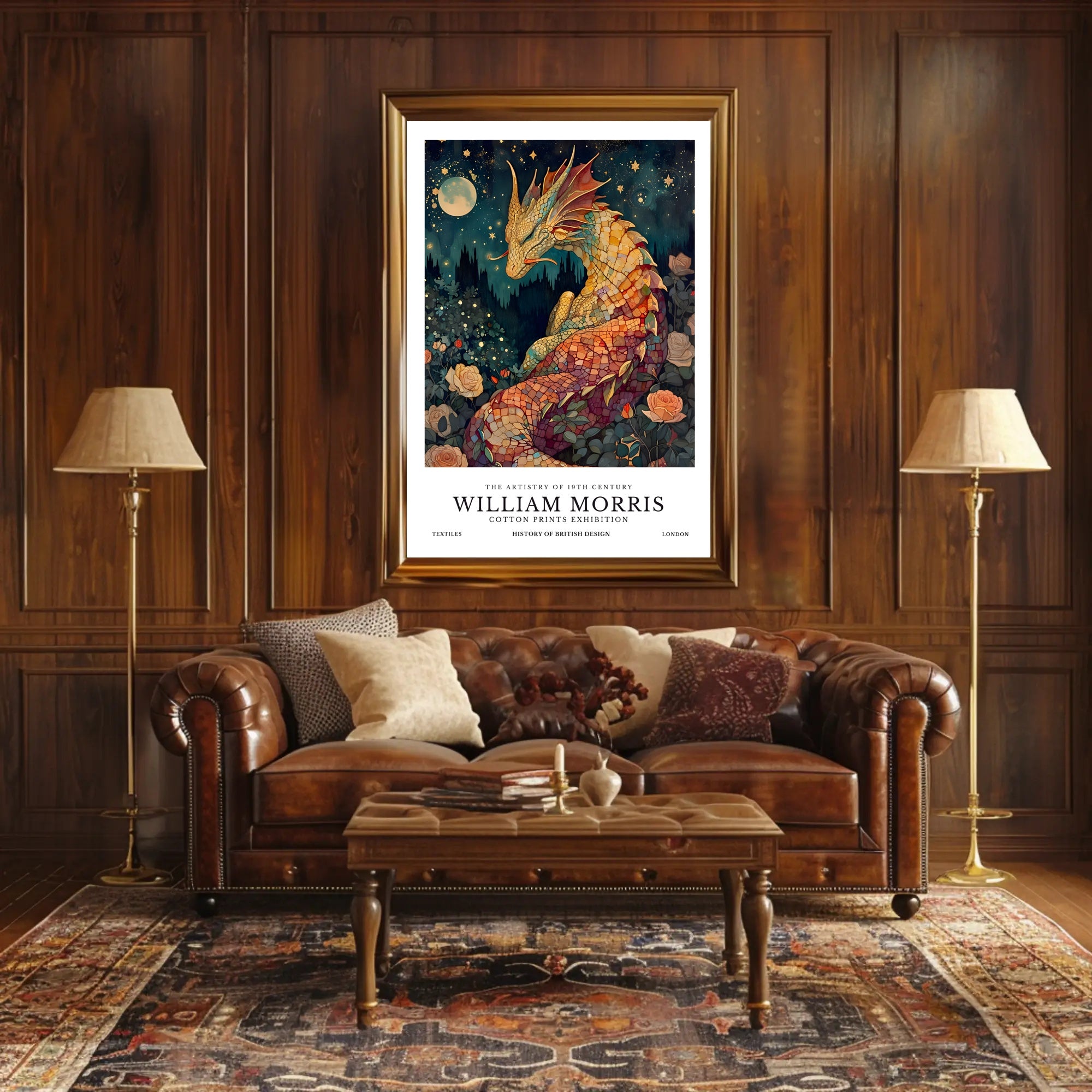 Artistic Dragon and Roses: 19th Century Heritage Poster